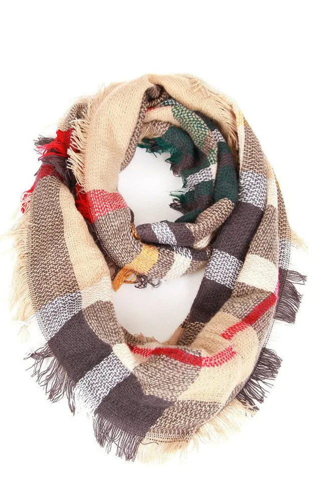 EAS8737 Plaid Woven Infinity Scarf