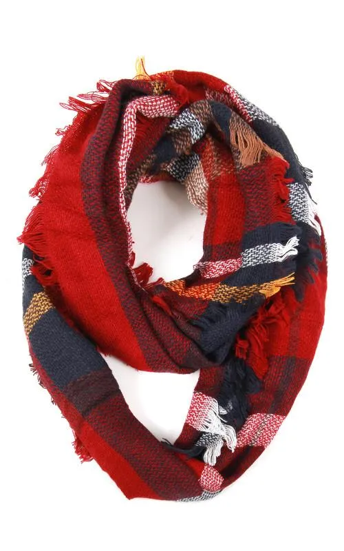 EAS8737 Plaid Woven Infinity Scarf