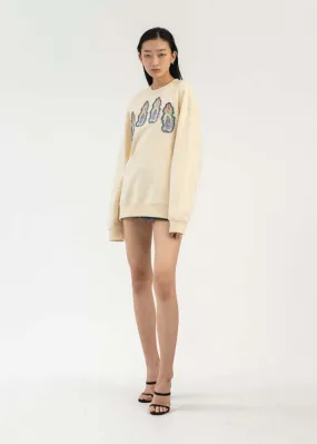 EMBROIDERY PATCHWORK CREWNECK sweater - BEIGE