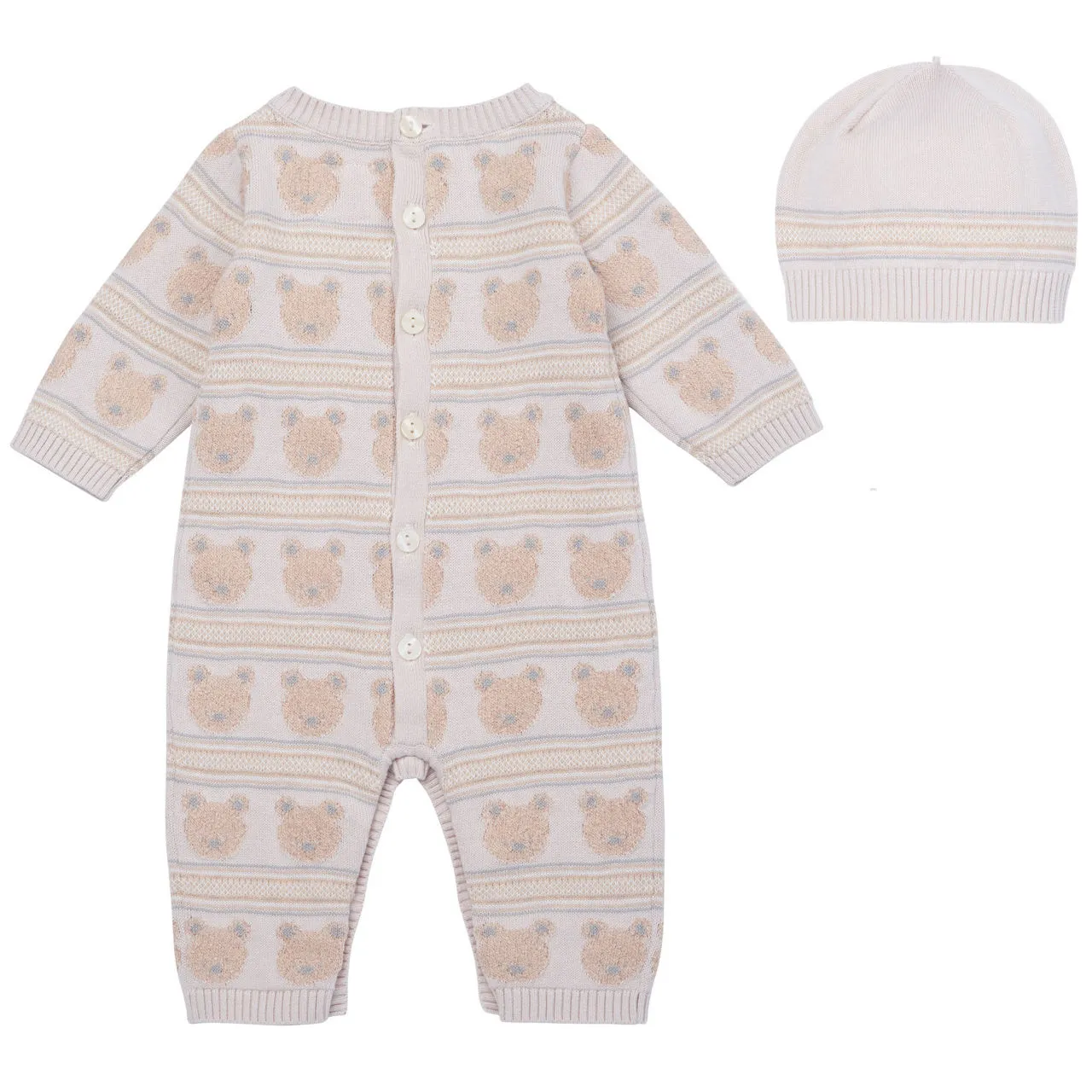 EMILE ET ROSE Harry Two-Piece Bear Babygrow and Hat Set - Stone