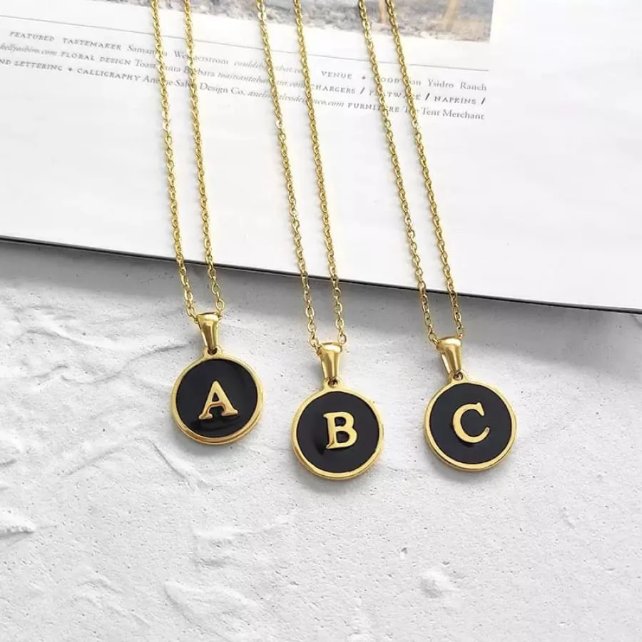 Enamel letter charm - necklace 18kts gold plated