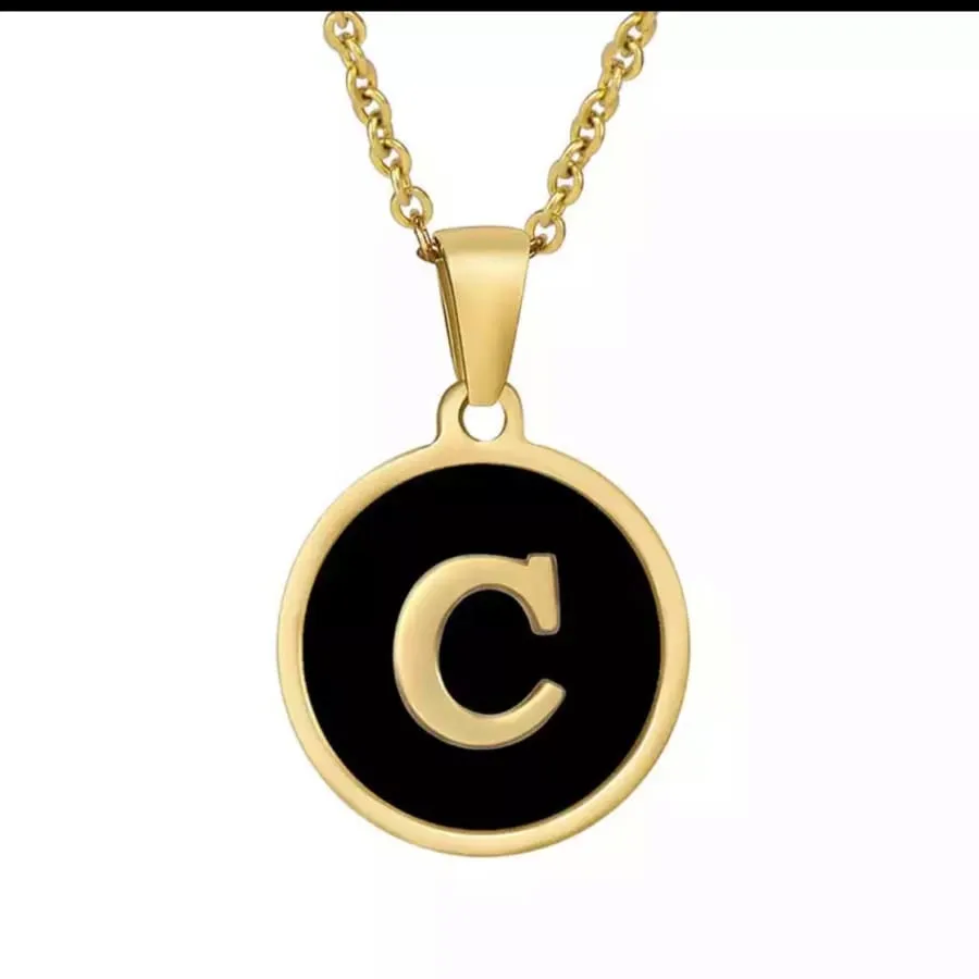 Enamel letter charm - necklace 18kts gold plated