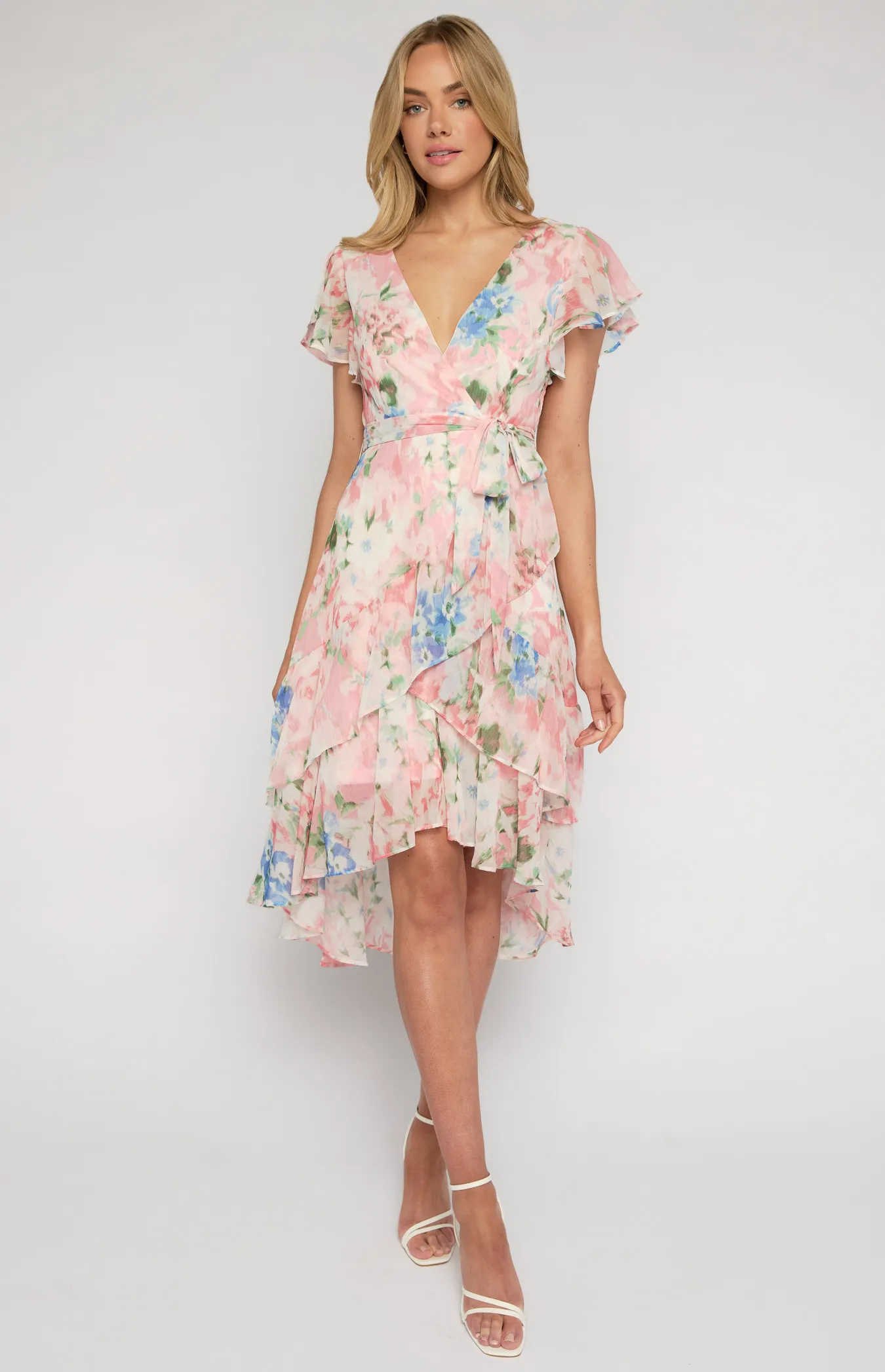 Floral Print Waterfall Hem Midi Dress (ADR1012-5B)