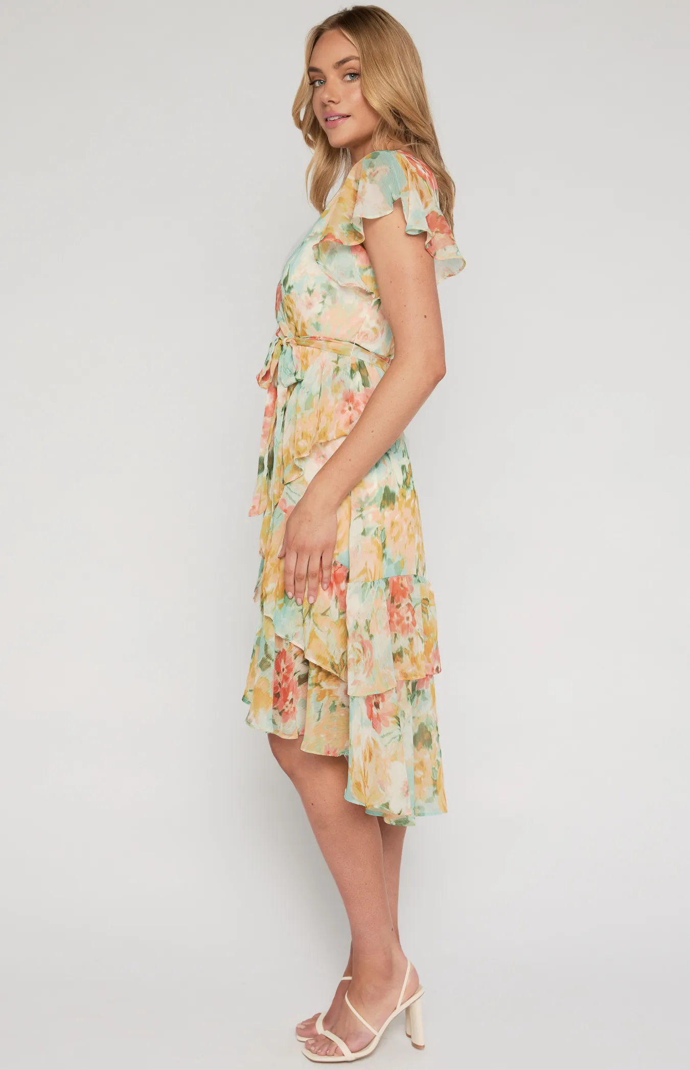 Floral Print Waterfall Hem Midi Dress (ADR1012-5B)