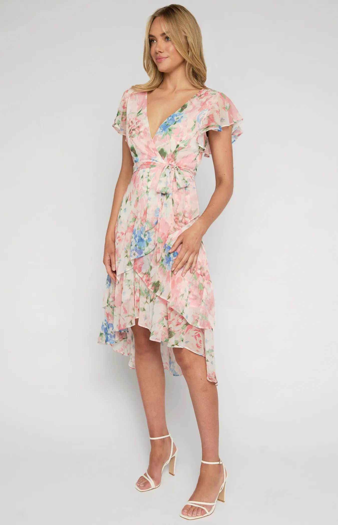 Floral Print Waterfall Hem Midi Dress (ADR1012-5B)