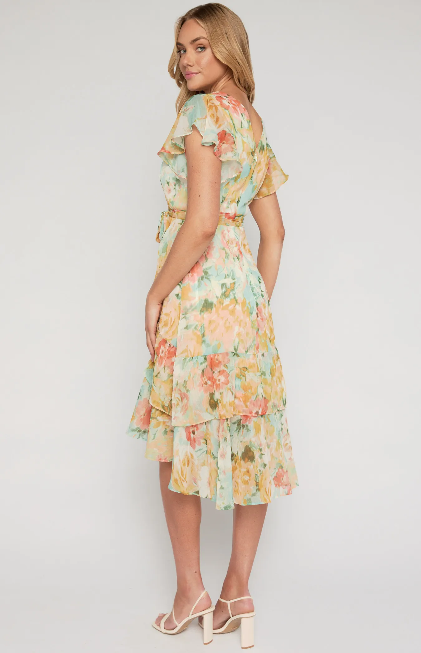 Floral Print Waterfall Hem Midi Dress (ADR1012-5B)