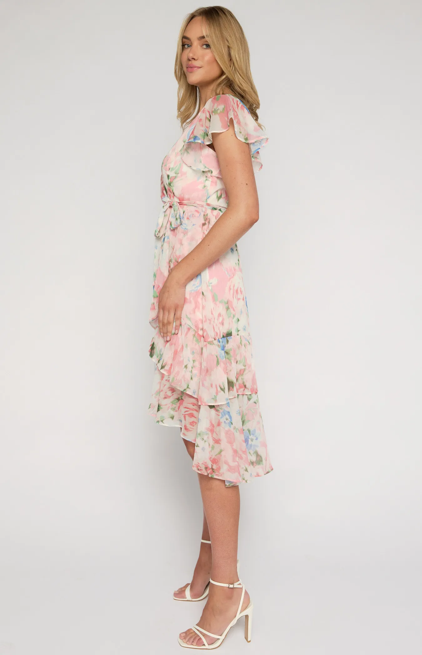 Floral Print Waterfall Hem Midi Dress (ADR1012-5B)