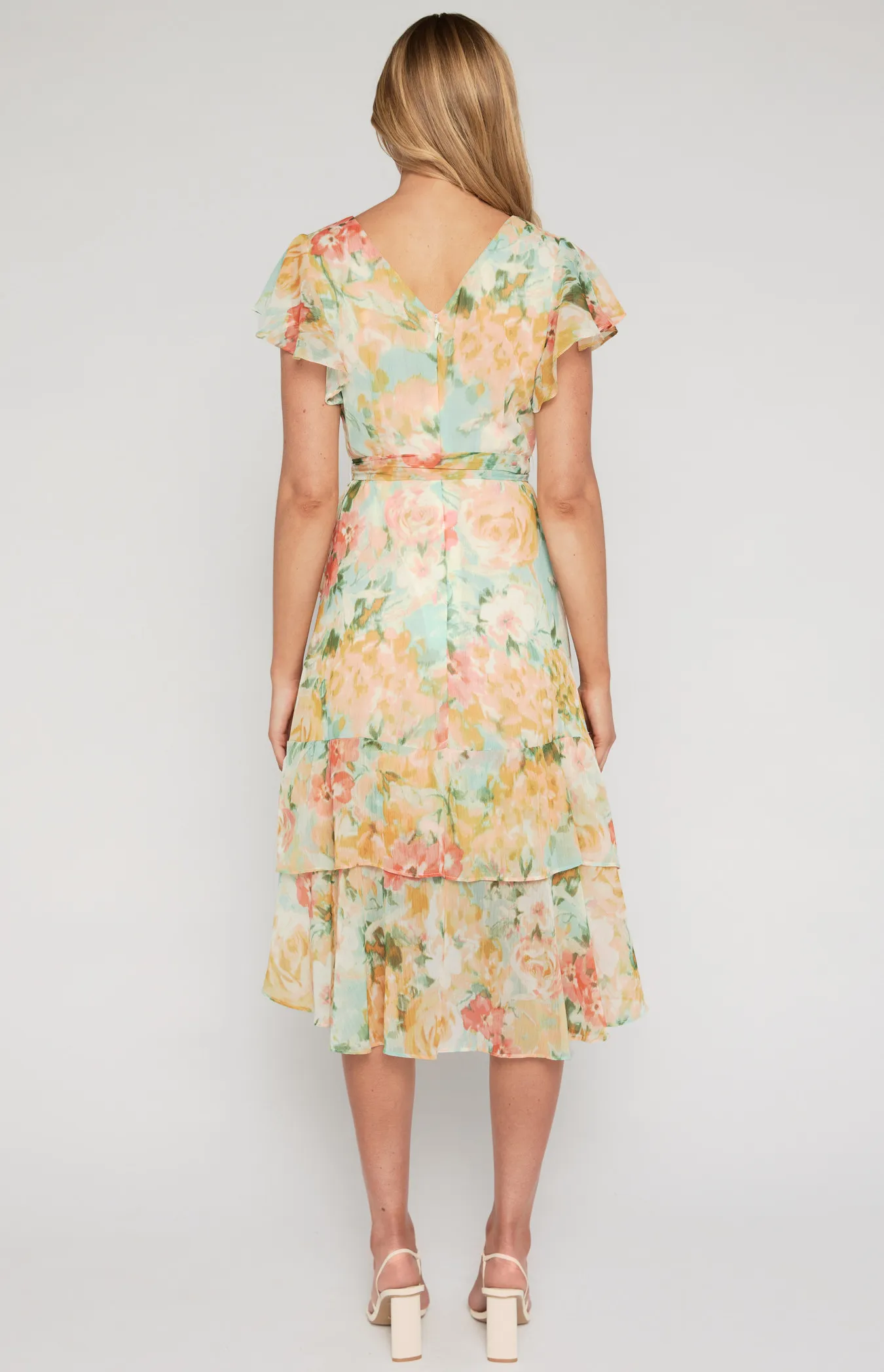 Floral Print Waterfall Hem Midi Dress (ADR1012-5B)