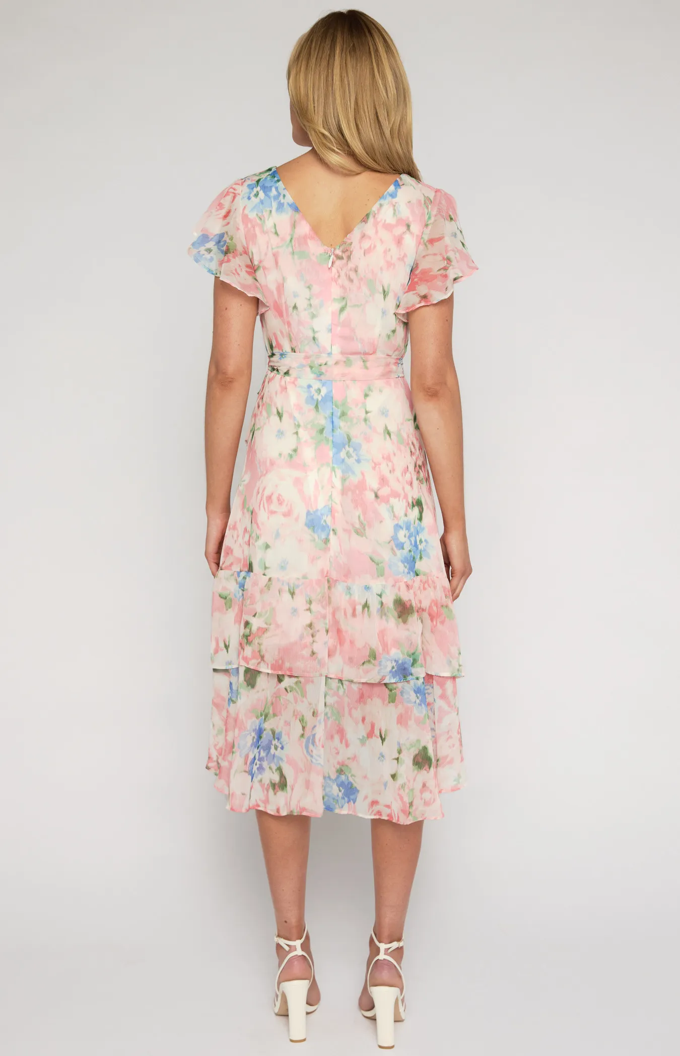 Floral Print Waterfall Hem Midi Dress (ADR1012-5B)