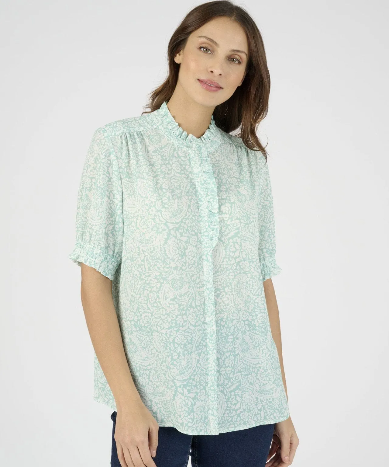 Frill Front Detail Printed Blouse