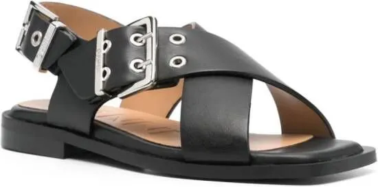 GANNI crossover-strap bucked sandals Black