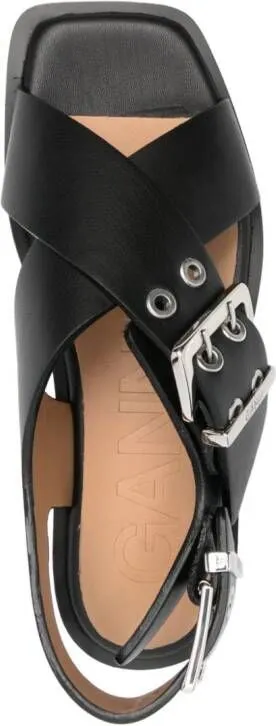 GANNI crossover-strap bucked sandals Black