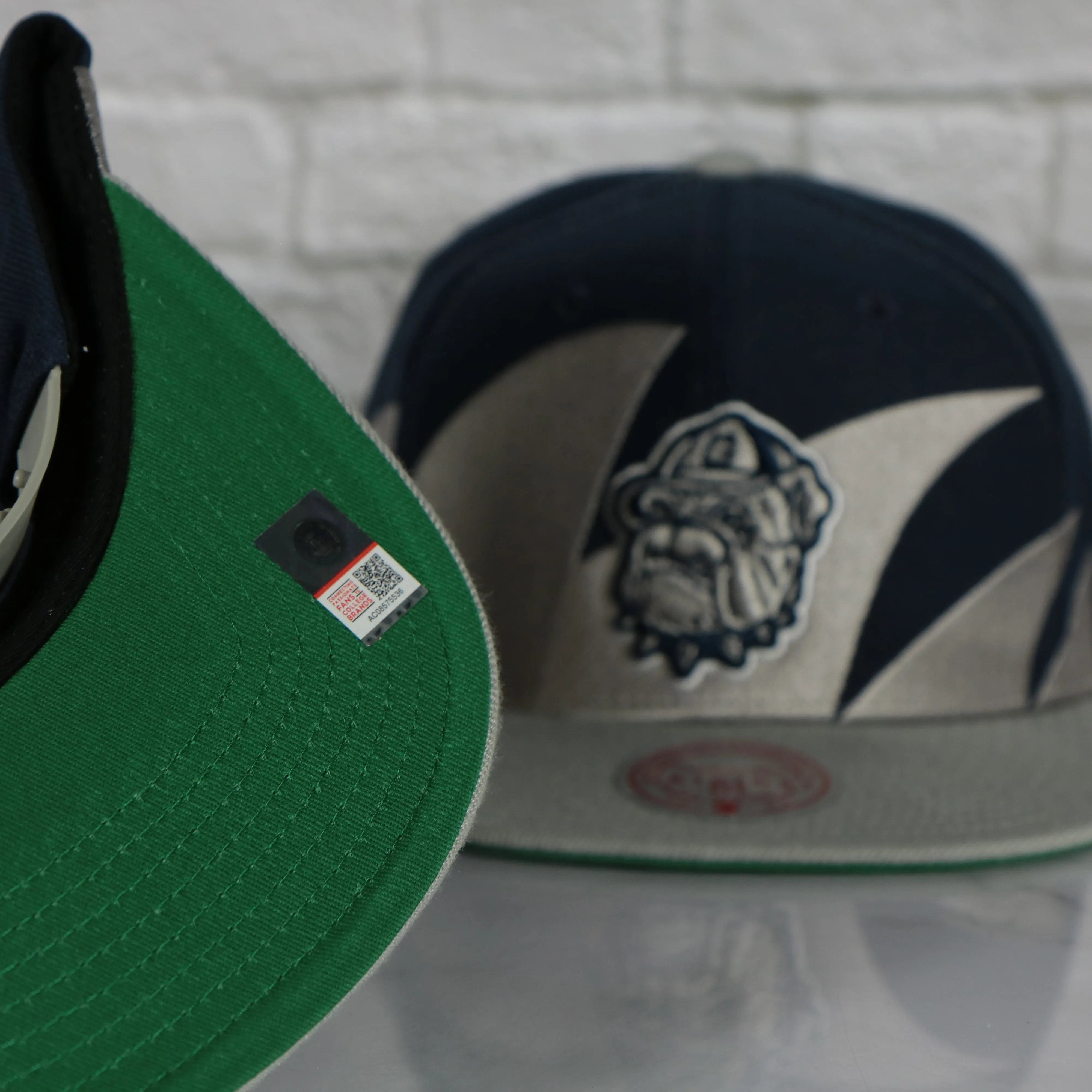 Georgetown University Hoyas Vintage Retro Sharktooth Mitchell and Ness Snapback Hat | Gray/Navy Blue