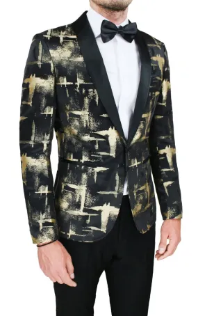 GIACCA BLAZER UOMO DIAMOND RASO NERO ORO ELEGANTE CERIMONIA XS S M L XL XXL 3XL