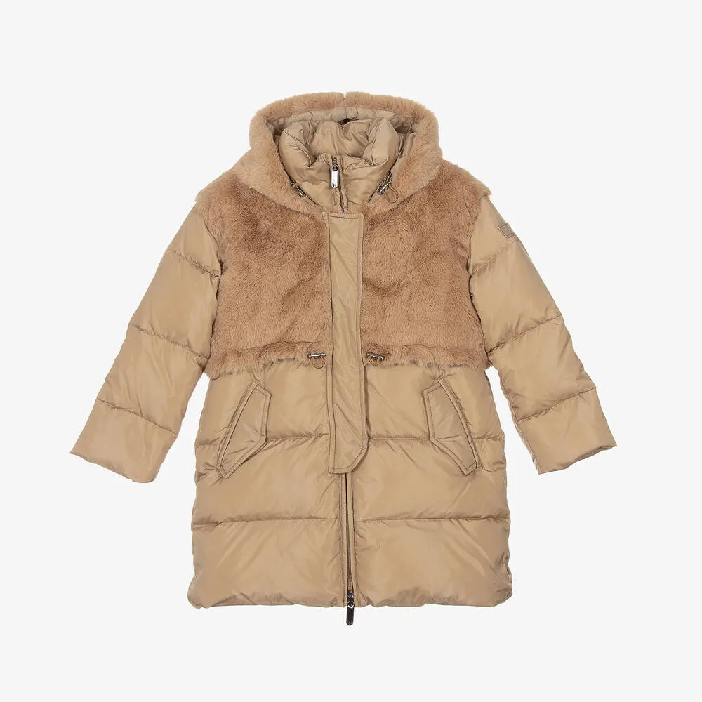 Girls Beige Down Padded Puffer Coat