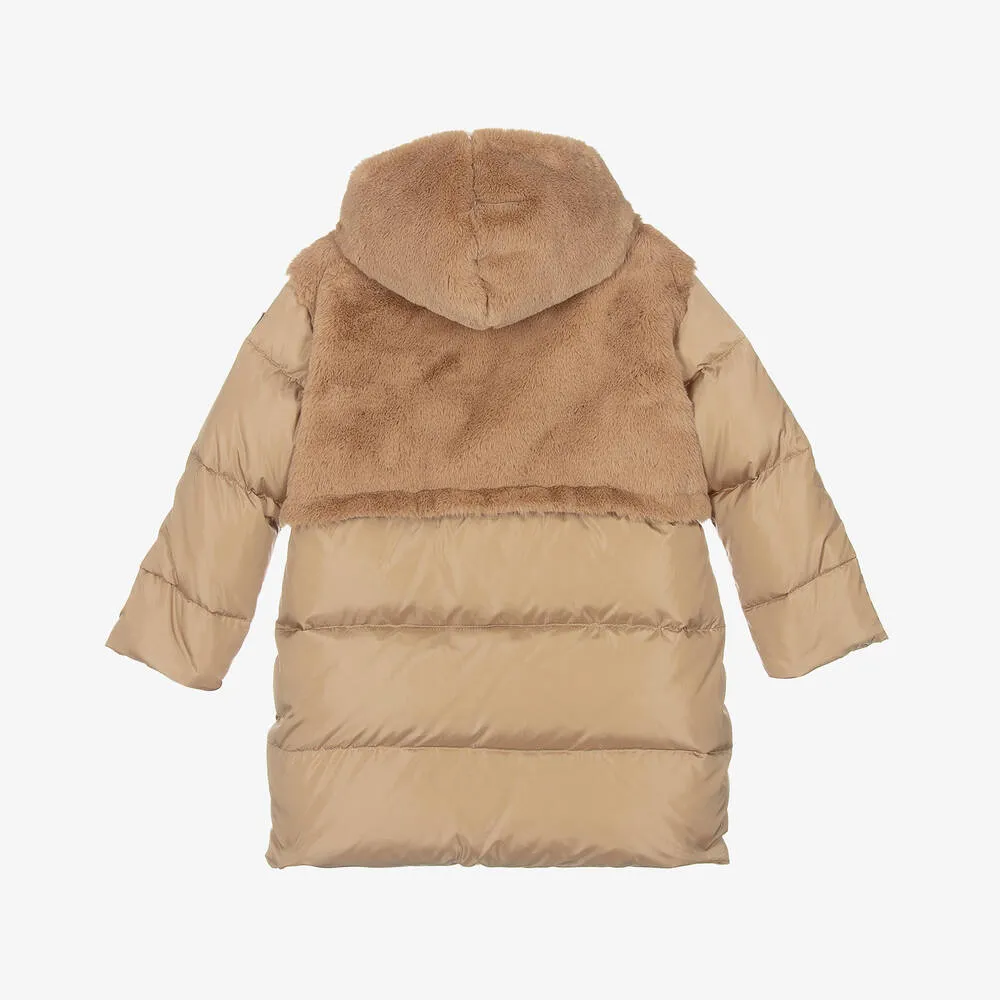 Girls Beige Down Padded Puffer Coat