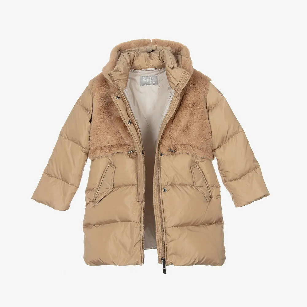 Girls Beige Down Padded Puffer Coat