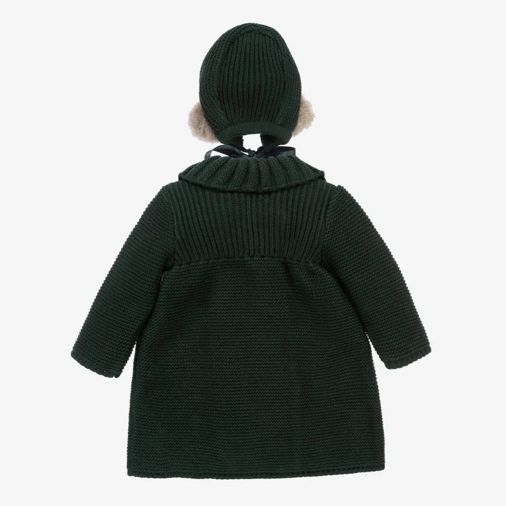 Girls Green Knit Coat & Hat 