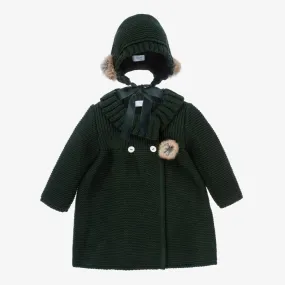 Girls Green Knit Coat & Hat 