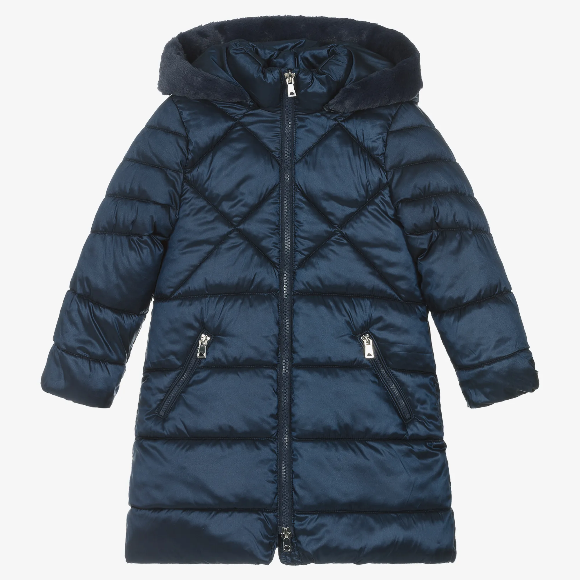 Girls Navy Blue Hooded Puffer Coat