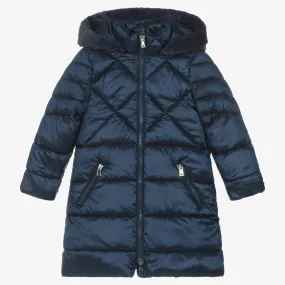 Girls Navy Blue Hooded Puffer Coat