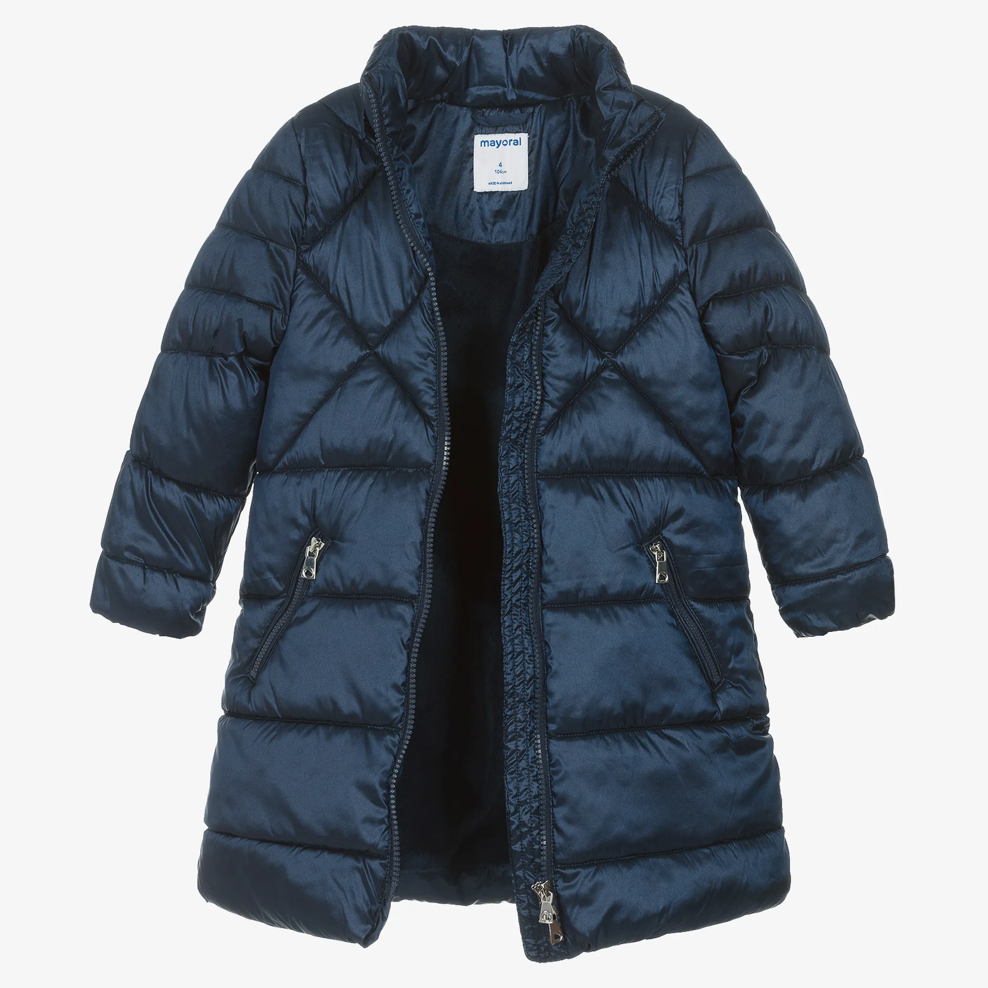 Girls Navy Blue Hooded Puffer Coat