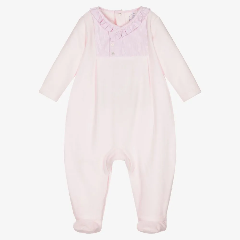 Girls Pink Velour Babygrow