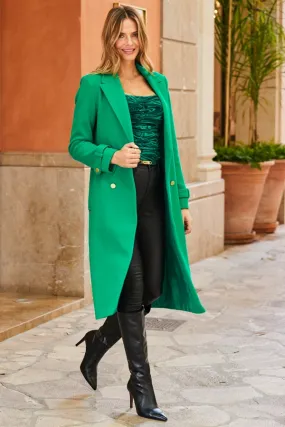 Green Double Breasted Tab Sleeve Coat