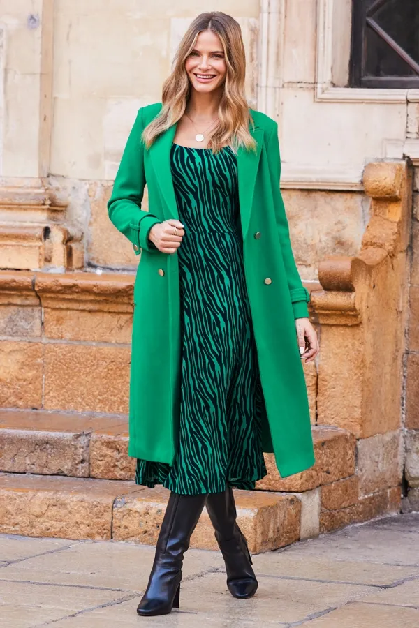 Green Double Breasted Tab Sleeve Coat