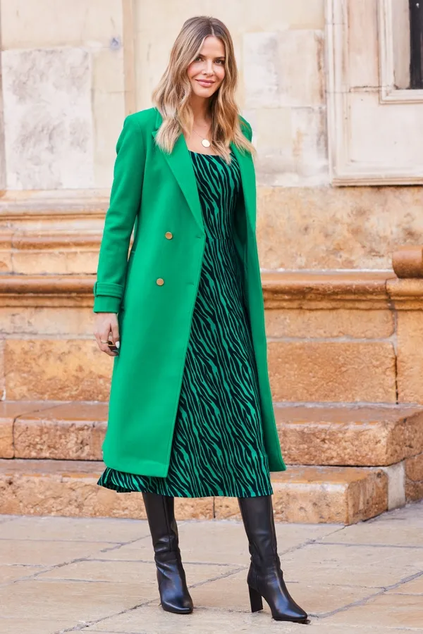 Green Double Breasted Tab Sleeve Coat