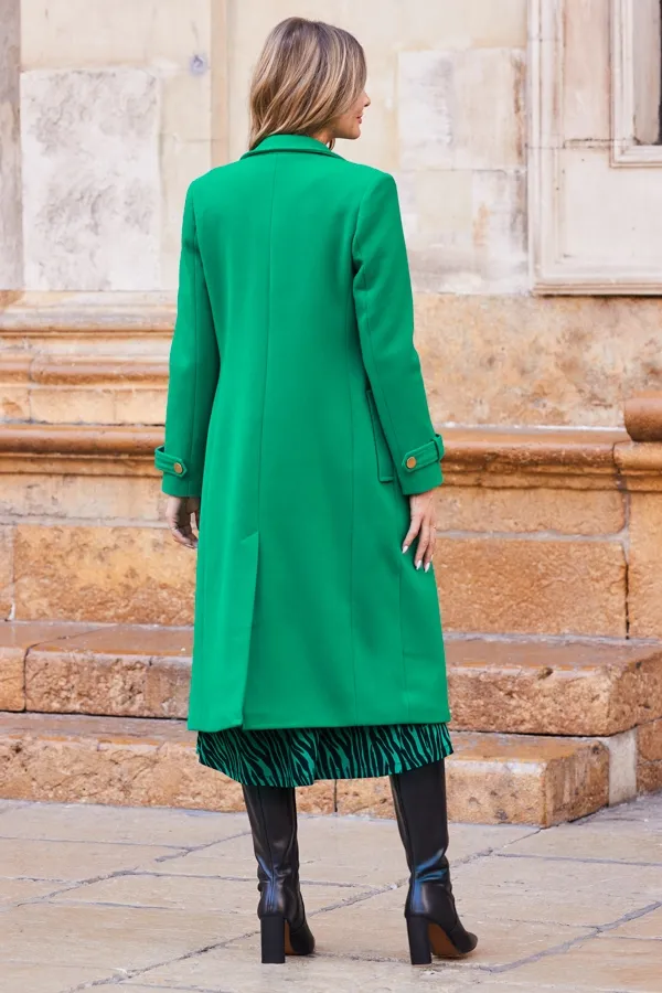 Green Double Breasted Tab Sleeve Coat