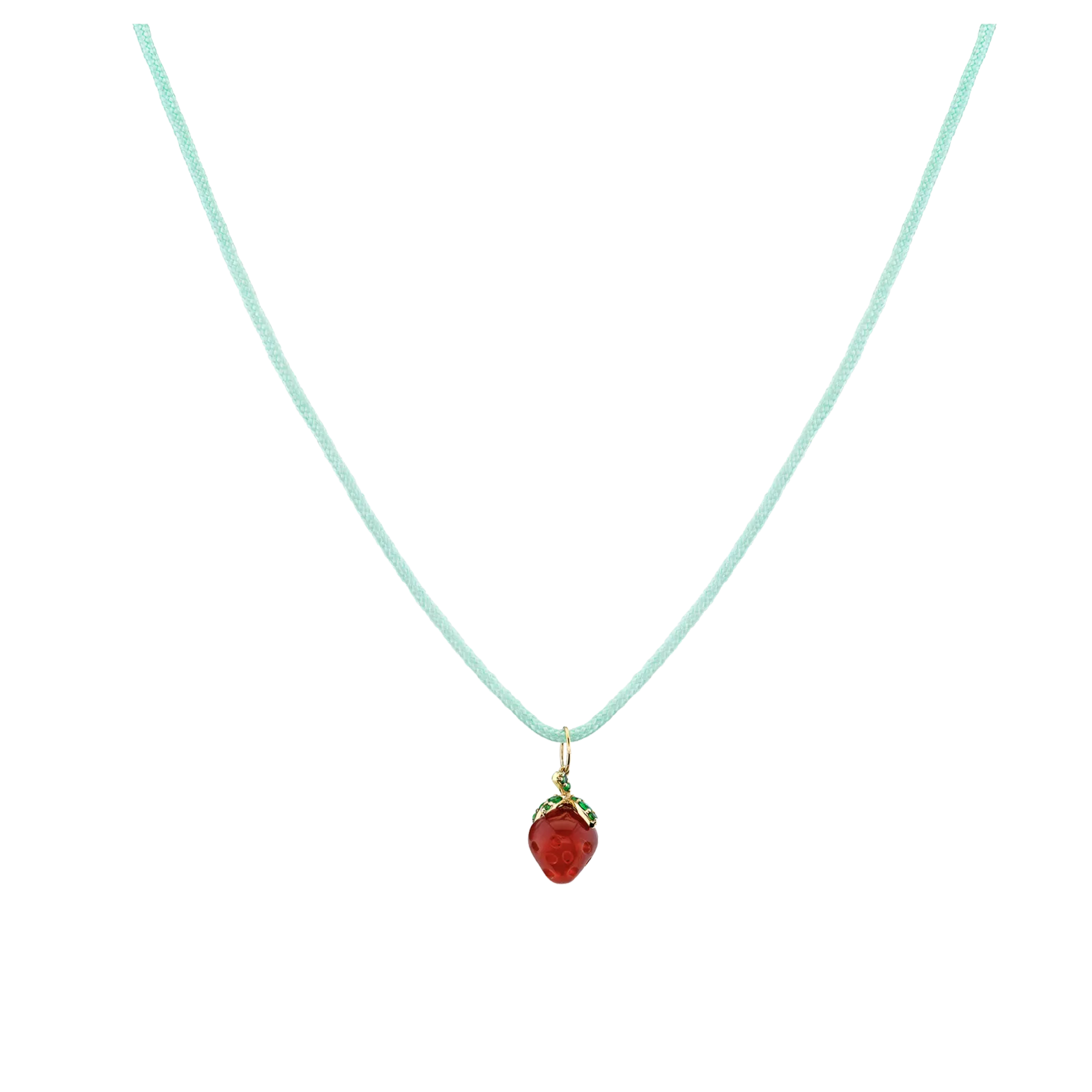 Hand Carved Fruit Necklace - Strawberry / 14k Yellow Gold