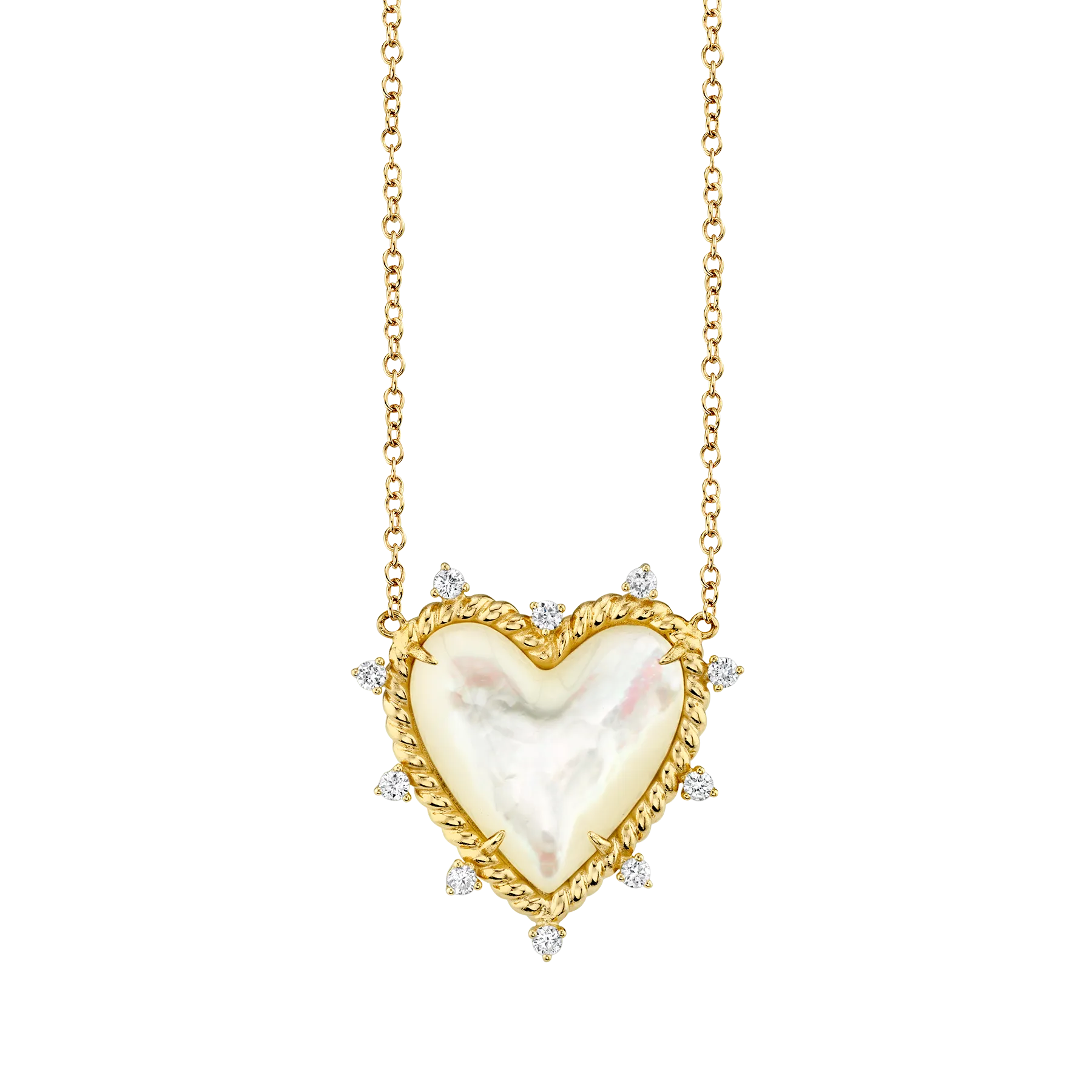 Heart Twist Necklace - White Diamond and Mother of Pearl / 14k Yellow Gold