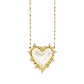 Heart Twist Necklace - White Diamond and Mother of Pearl / 14k Yellow Gold