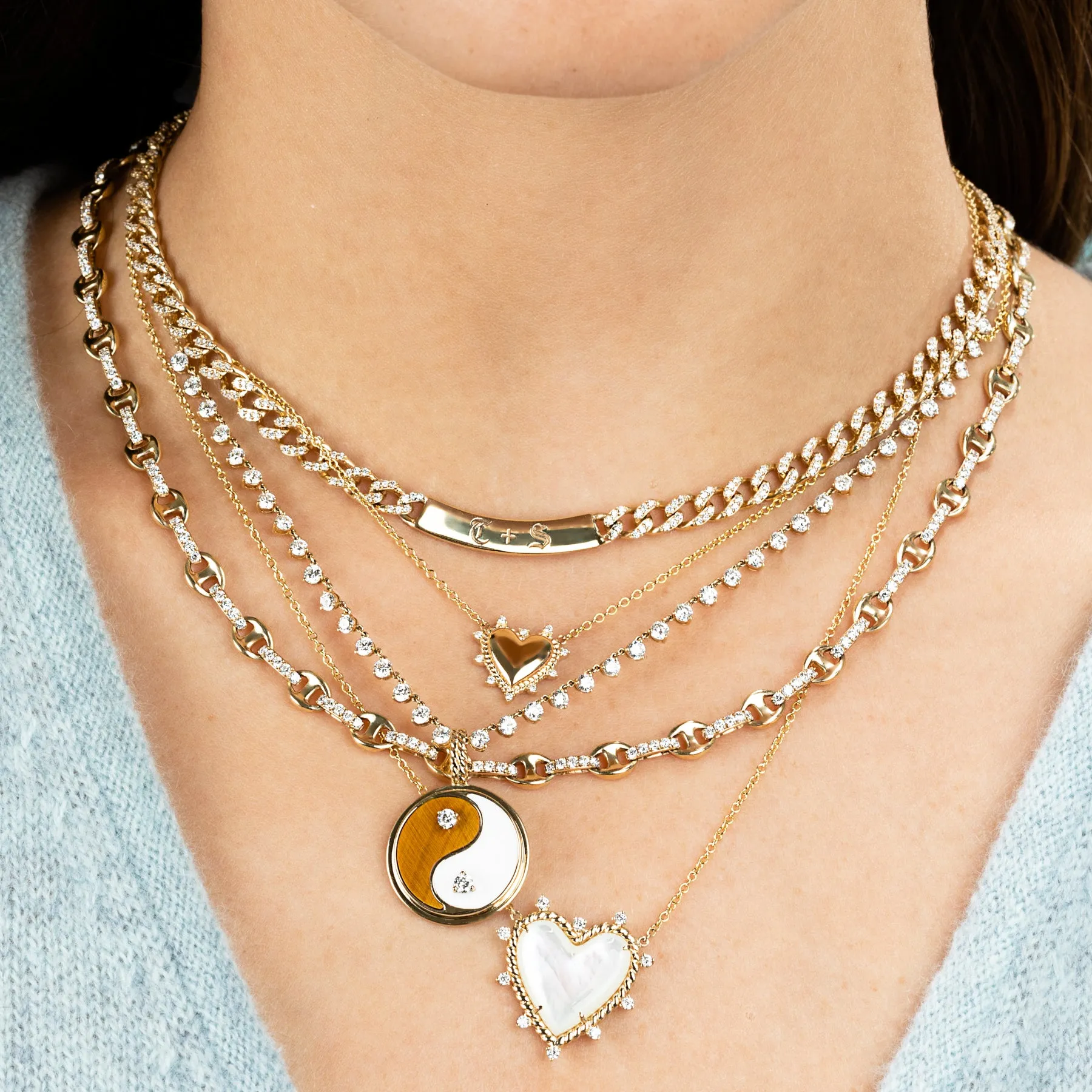 Heart Twist Necklace - White Diamond and Mother of Pearl / 14k Yellow Gold