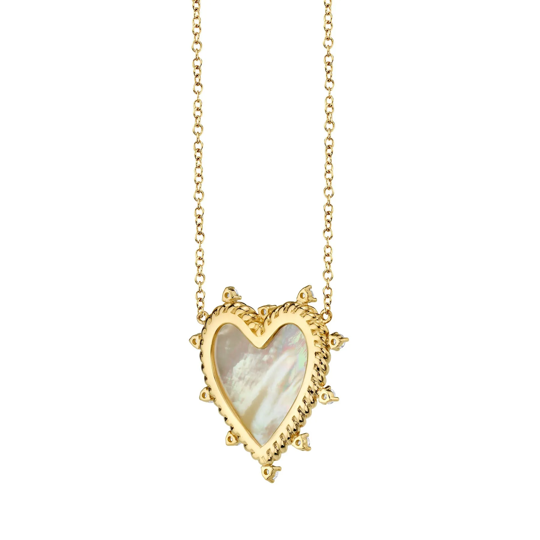 Heart Twist Necklace - White Diamond and Mother of Pearl / 14k Yellow Gold