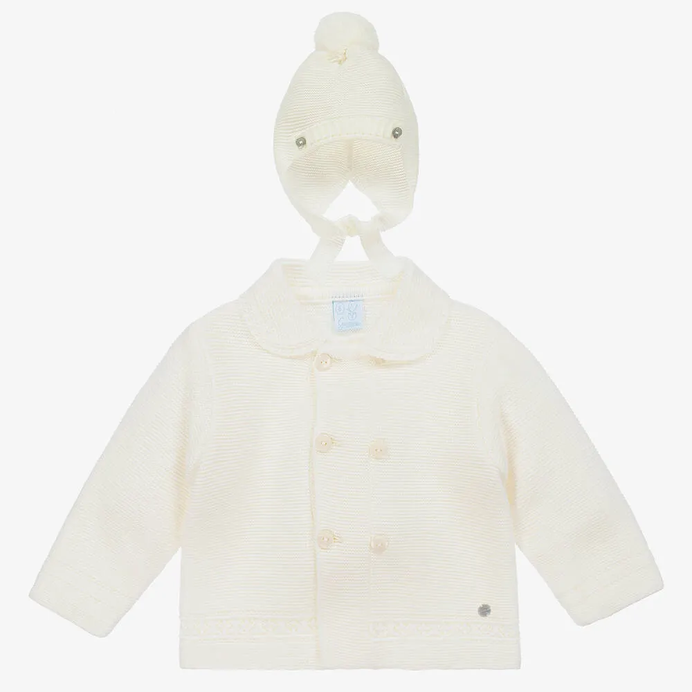 Ivory Knitted Baby Coat & Hat Set