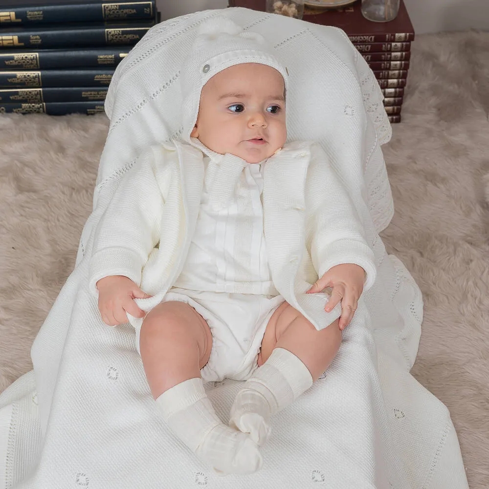 Ivory Knitted Baby Coat & Hat Set