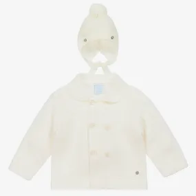 Ivory Knitted Baby Coat & Hat Set