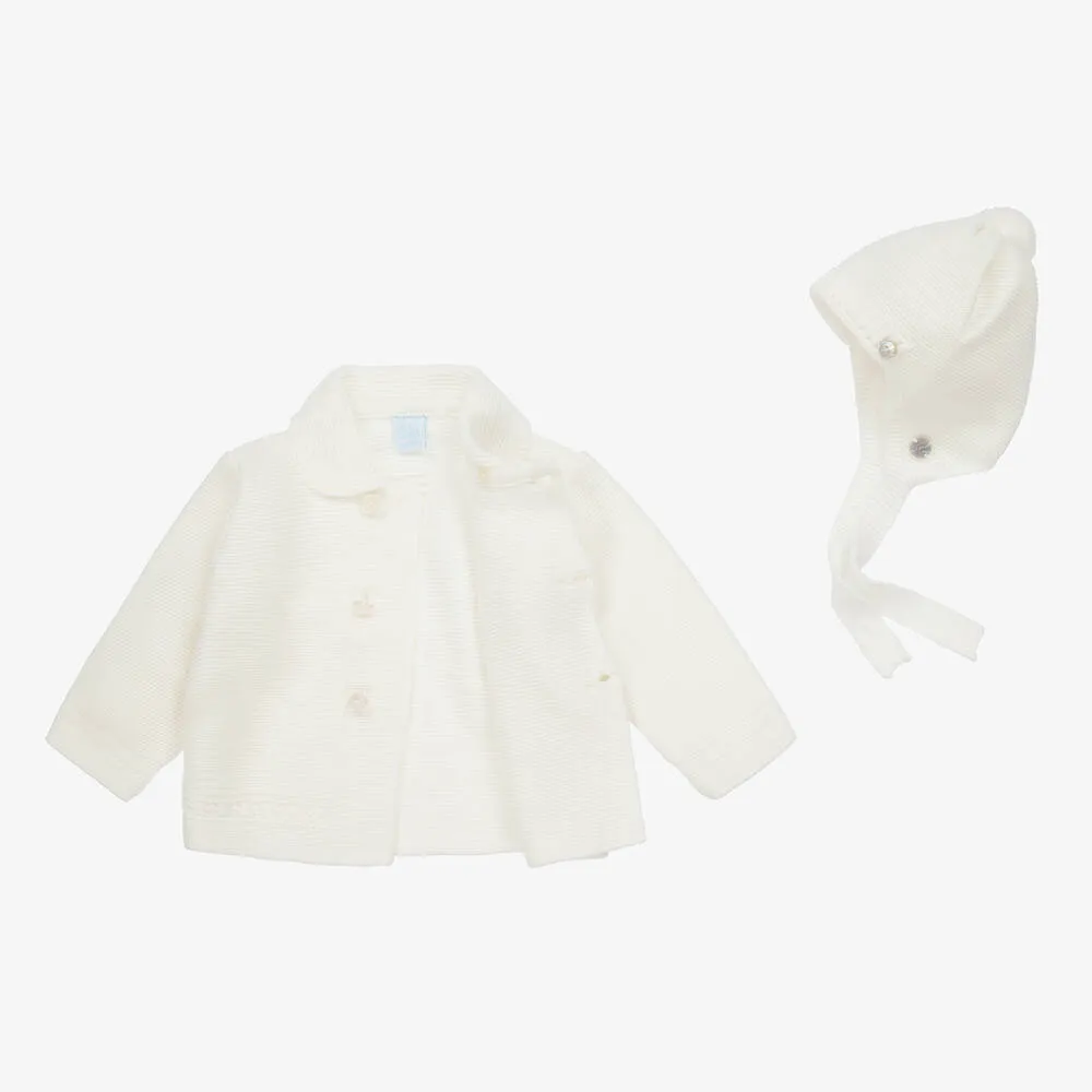 Ivory Knitted Baby Coat & Hat Set