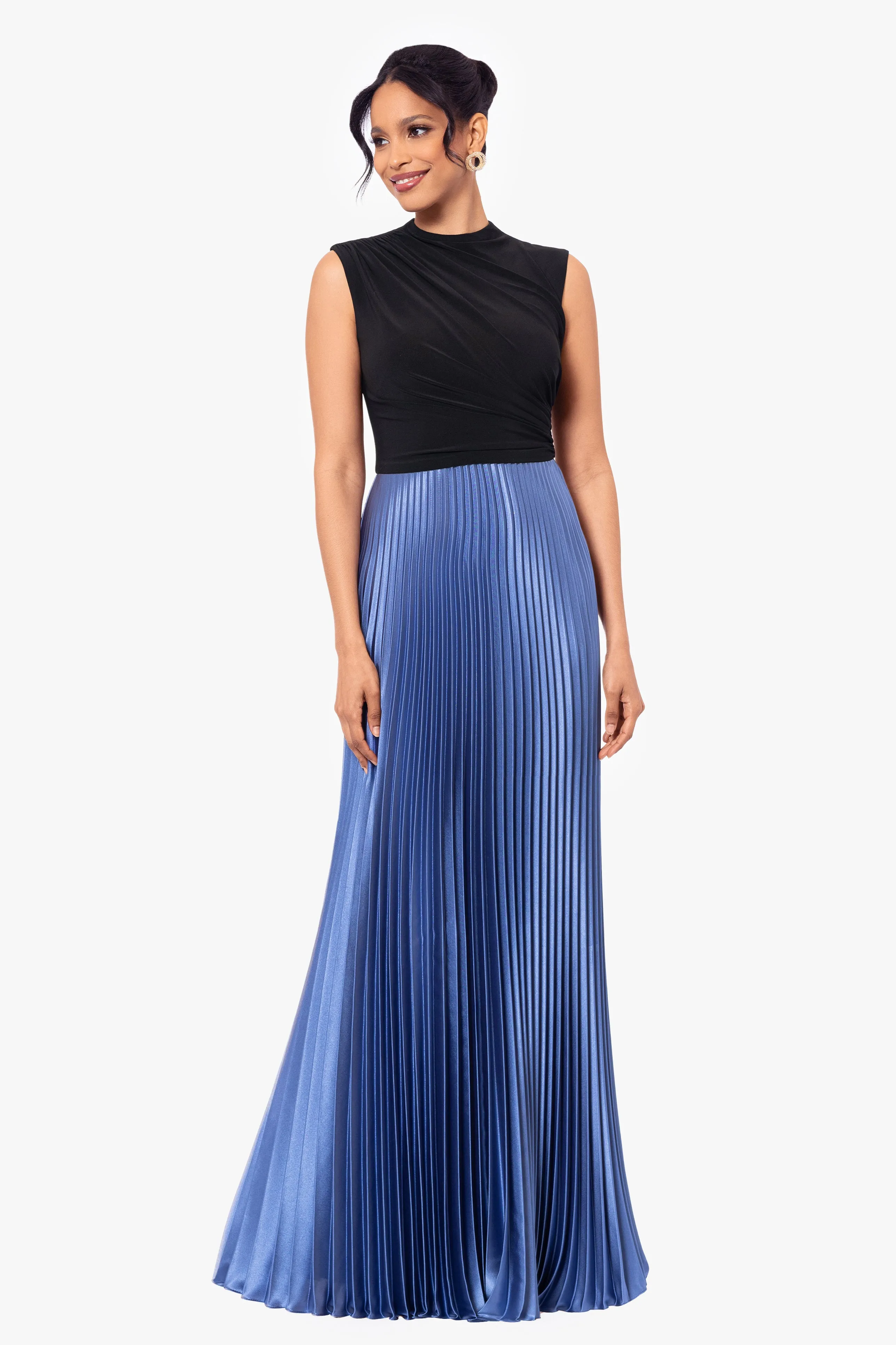 Katrina Long Jersey Knit Pleated Skirt Dress