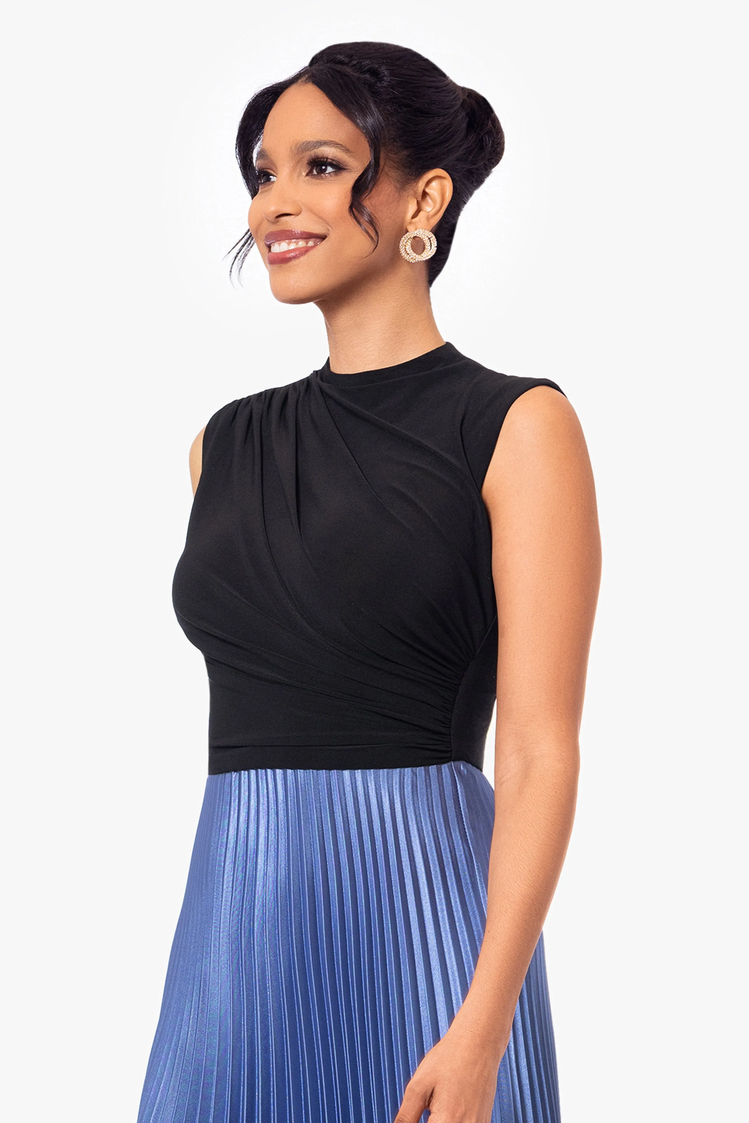 Katrina Long Jersey Knit Pleated Skirt Dress