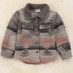 Kids Charm Toddler & Girl's Pink & Grey Aztec Fleece Shirt Jacket TPG65133047