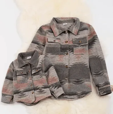 Kids Charm Toddler & Girl's Pink & Grey Aztec Fleece Shirt Jacket TPG65133047