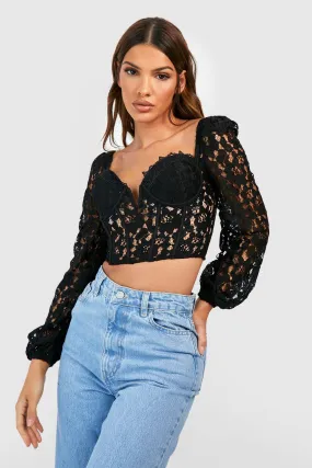 Lace Balloon Sleeve Corset Crop Top