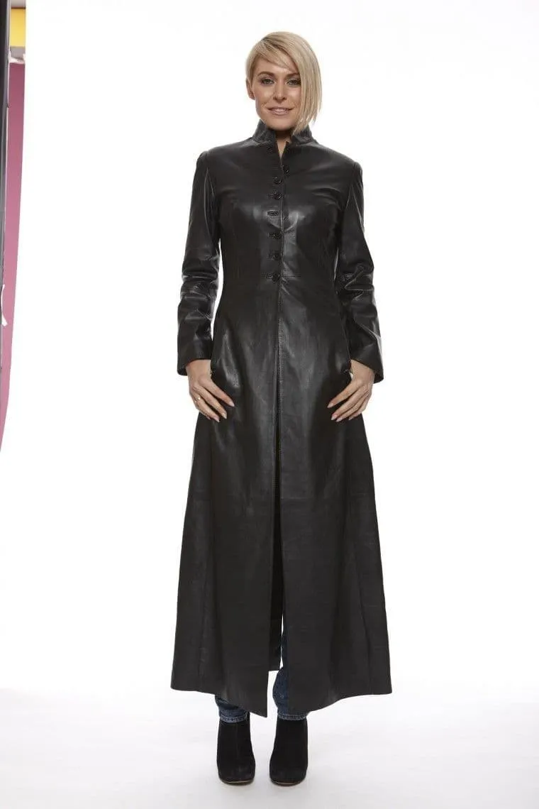 Ladies Leather Matrix Coat in Black