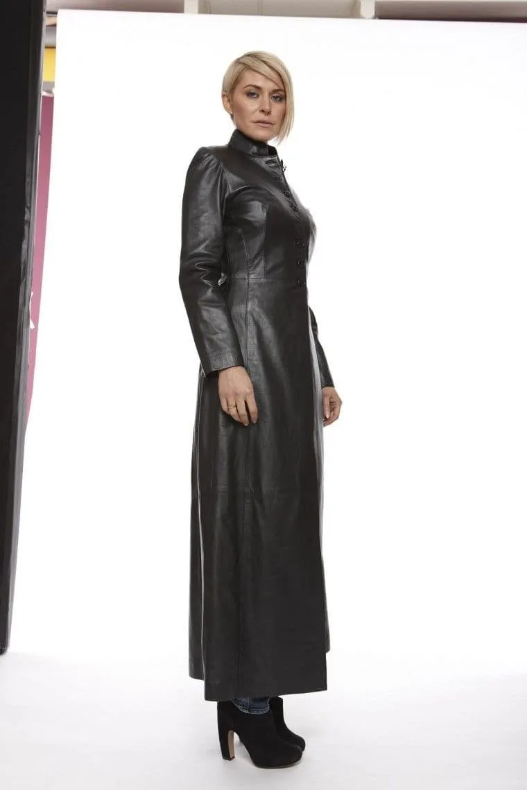 Ladies Leather Matrix Coat in Black