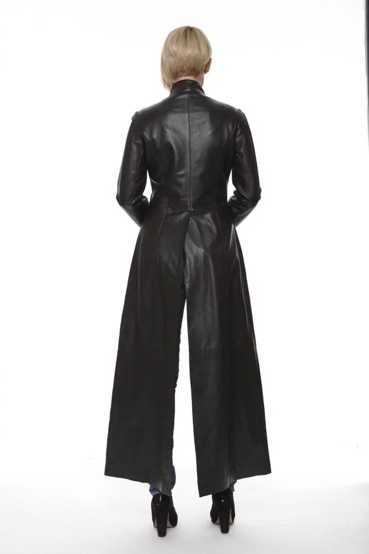 Ladies Leather Matrix Coat in Black