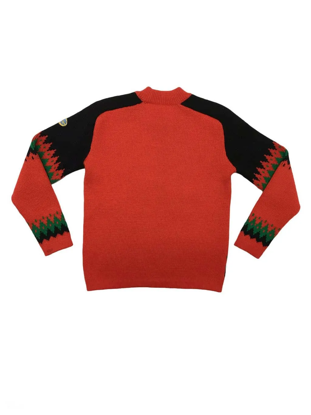 Late 70s vintage wool knitted ski sweater in red & green – S