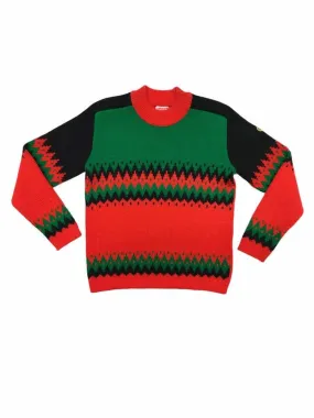 Late 70s vintage wool knitted ski sweater in red & green – S